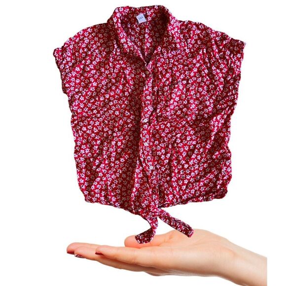 Old Navy Women's Linen Blend Top Red White Blue Front Tie  Short Sleeve Med EUC - Picture 6 of 13